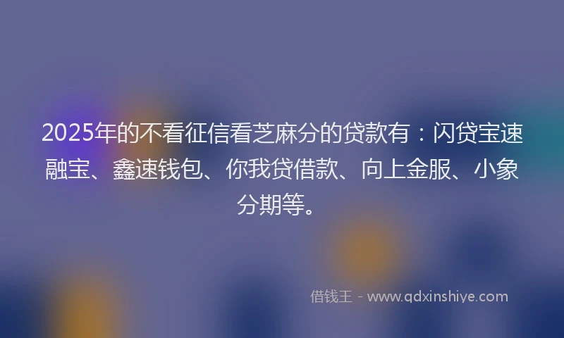 2025年的不看征信看芝麻分的贷款有：闪贷宝速融宝、鑫速钱包、你我贷借款、向上金服、小象分期等。