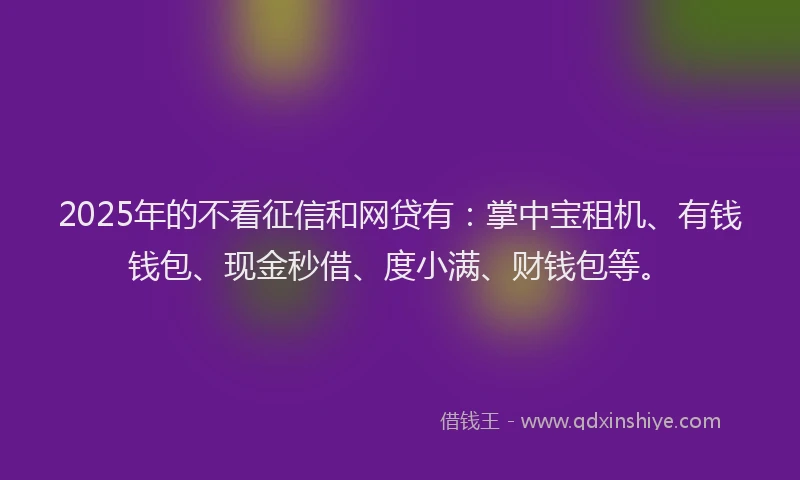 2025年的不看征信和网贷有：掌中宝租机、有钱钱包、现金秒借、度小满、财钱包等。