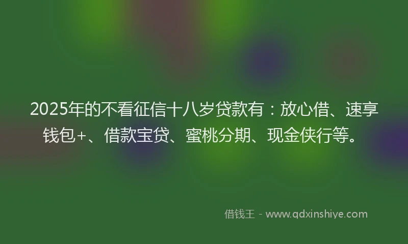 2025年的不看征信十八岁贷款有：放心借、速享钱包+、借款宝贷、蜜桃分期、现金侠行等。