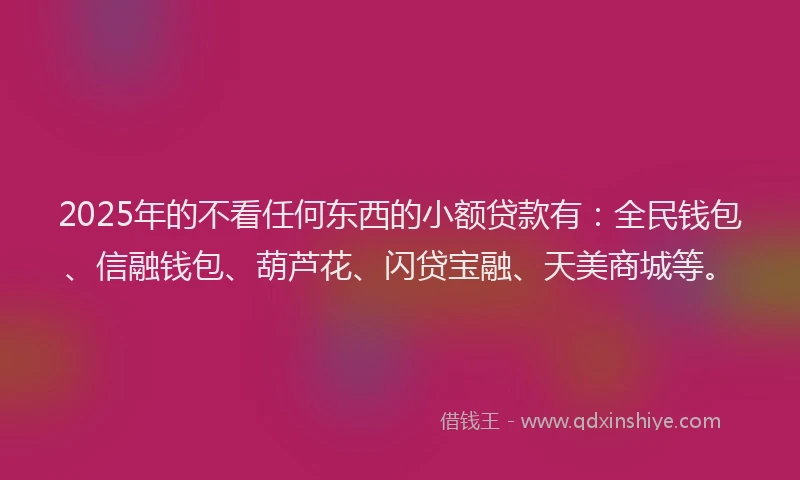 2025年的不看任何东西的小额贷款有：全民钱包、信融钱包、葫芦花、闪贷宝融、天美商城等。