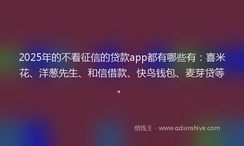 2025年的不看征信的贷款app都有哪些有：喜米花、洋葱先生、和信借款、快鸟钱包、麦芽贷等。