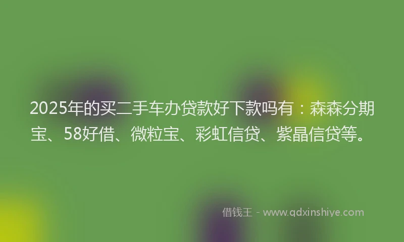 2025年的买二手车办贷款好下款吗有：森森分期宝、58好借、微粒宝、彩虹信贷、紫晶信贷等。