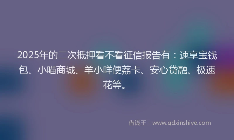 2025年的二次抵押看不看征信报告有：速享宝钱包、小喵商城、羊小咩便荔卡、安心贷融、极速花等。