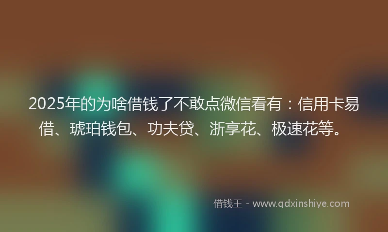 2025年的为啥借钱了不敢点微信看有：信用卡易借、琥珀钱包、功夫贷、浙享花、极速花等。