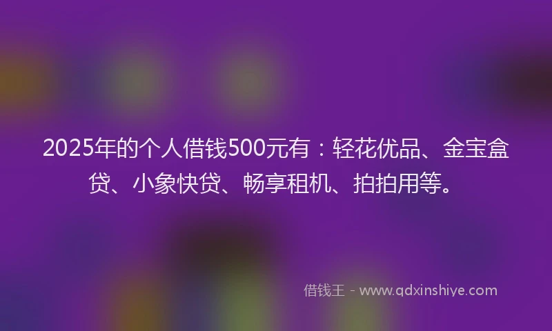 2025年的个人借钱500元有：轻花优品、金宝盒贷、小象快贷、畅享租机、拍拍用等。