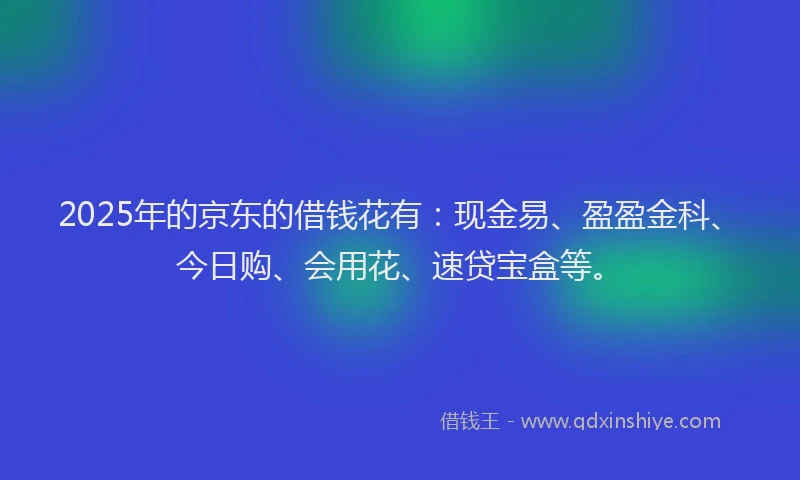 2025年的京东的借钱花有：现金易、盈盈金科、今日购、会用花、速贷宝盒等。