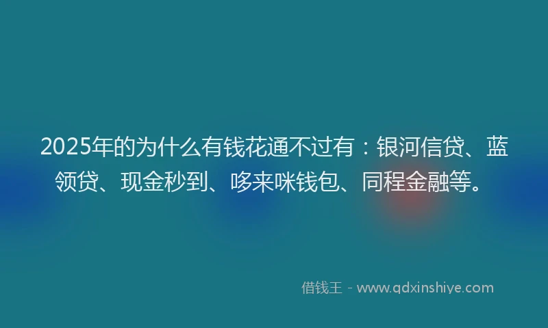 2025年的为什么有钱花通不过有：银河信贷、蓝领贷、现金秒到、哆来咪钱包、同程金融等。