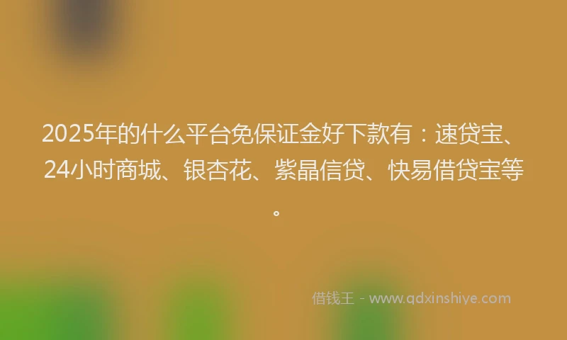 2025年的什么平台免保证金好下款有：速贷宝、24小时商城、银杏花、紫晶信贷、快易借贷宝等。
