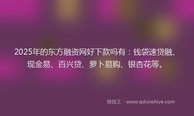 2025年的东方融资网好下款吗有：钱袋速贷融、现金易、百兴贷、萝卜易购、银杏花等。