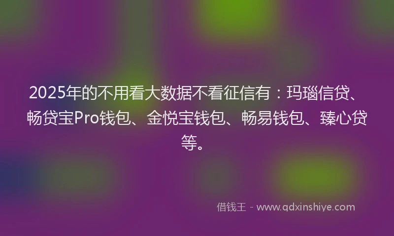 2025年的不用看大数据不看征信有：玛瑙信贷、畅贷宝Pro钱包、金悦宝钱包、畅易钱包、臻心贷等。
