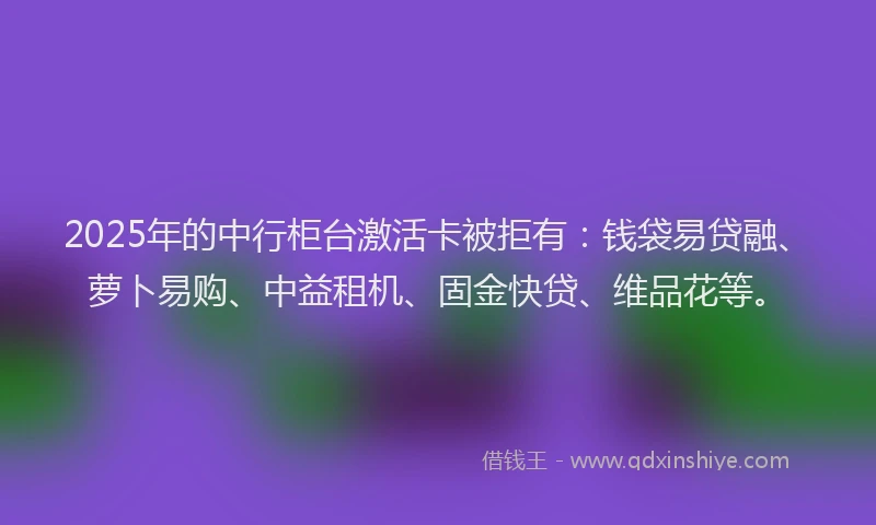 2025年的中行柜台激活卡被拒有：钱袋易贷融、萝卜易购、中益租机、固金快贷、维品花等。