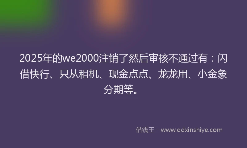 2025年的we2000注销了然后审核不通过有：闪借快行、只从租机、现金点点、龙龙用、小金象分期等。
