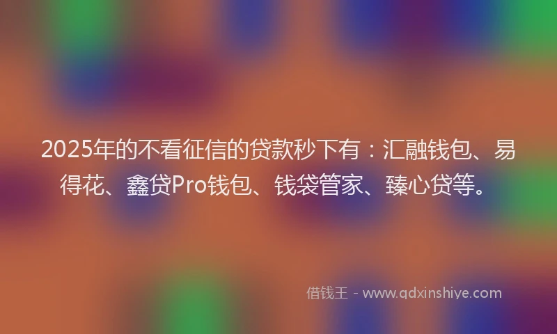 2025年的不看征信的贷款秒下有：汇融钱包、易得花、鑫贷Pro钱包、钱袋管家、臻心贷等。