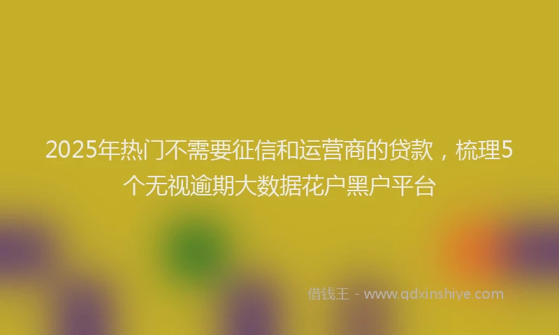 2025年热门不需要征信和运营商的贷款，梳理5个无视逾期大数据花户黑户平台