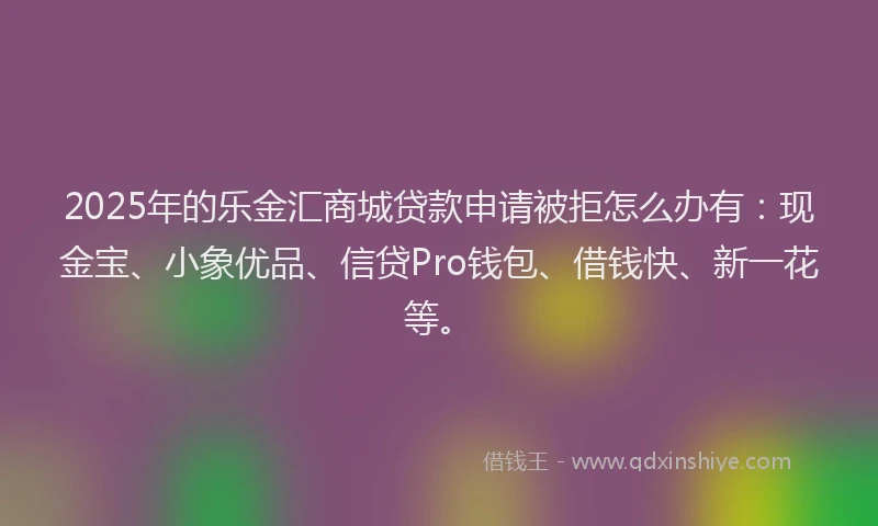 2025年的乐金汇商城贷款申请被拒怎么办有：现金宝、小象优品、信贷Pro钱包、借钱快、新一花等。