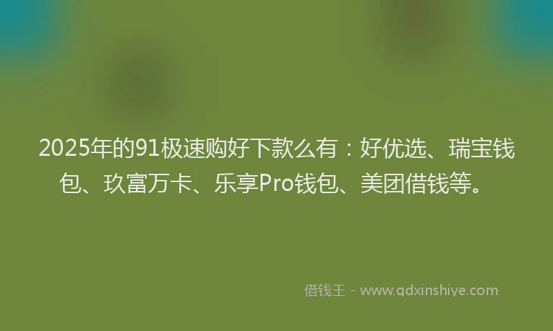 2025年的91极速购好下款么有：好优选、瑞宝钱包、玖富万卡、乐享Pro钱包、美团借钱等。