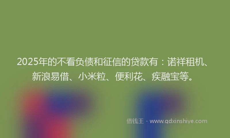2025年的不看负债和征信的贷款有：诺祥租机、新浪易借、小米粒、便利花、疾融宝等。