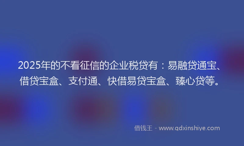 2025年的不看征信的企业税贷有：易融贷通宝、借贷宝盒、支付通、快借易贷宝盒、臻心贷等。