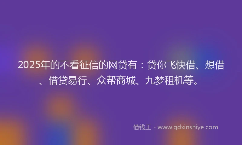 2025年的不看征信的网贷有：贷你飞快借、想借、借贷易行、众帮商城、九梦租机等。