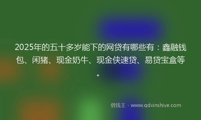 2025年的五十多岁能下的网贷有哪些有：鑫融钱包、闲猪、现金奶牛、现金侠速贷、易贷宝盒等。