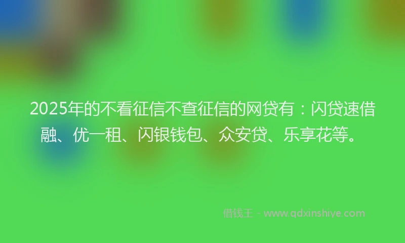 2025年的不看征信不查征信的网贷有：闪贷速借融、优一租、闪银钱包、众安贷、乐享花等。