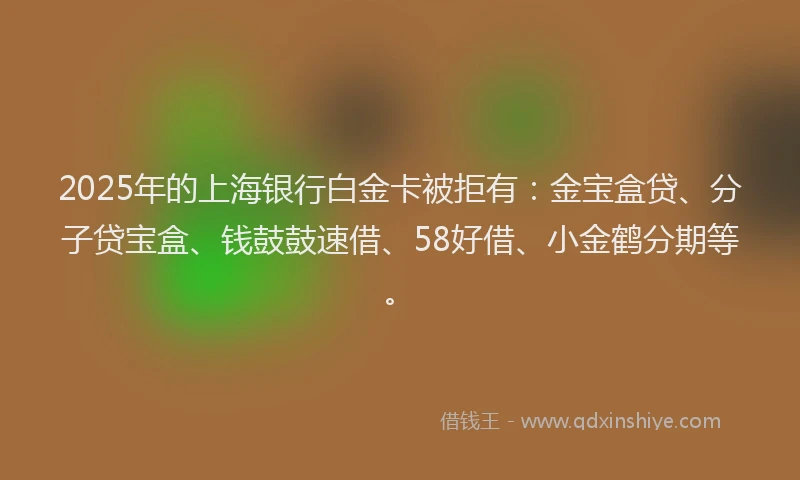 2025年的上海银行白金卡被拒有：金宝盒贷、分子贷宝盒、钱鼓鼓速借、58好借、小金鹤分期等。