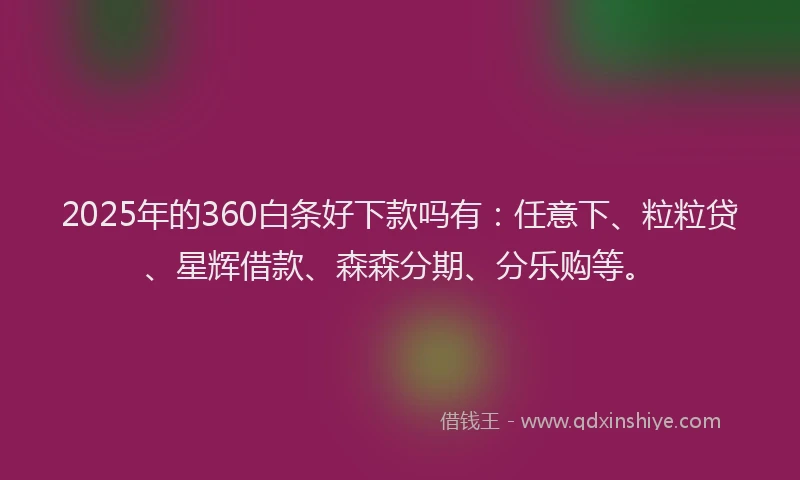 2025年的360白条好下款吗有：任意下、粒粒贷、星辉借款、森森分期、分乐购等。