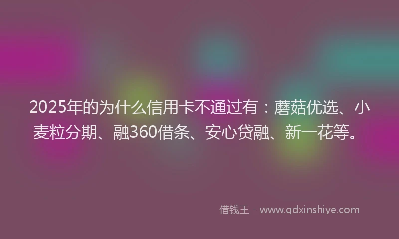 2025年的为什么信用卡不通过有：蘑菇优选、小麦粒分期、融360借条、安心贷融、新一花等。