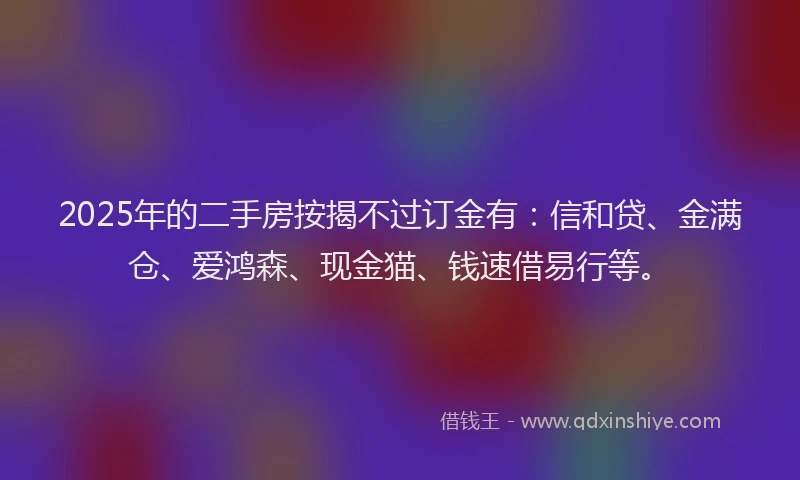 2025年的二手房按揭不过订金有：信和贷、金满仓、爱鸿森、现金猫、钱速借易行等。