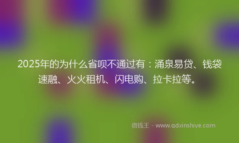 2025年的为什么省呗不通过有：涌泉易贷、钱袋速融、火火租机、闪电购、拉卡拉等。