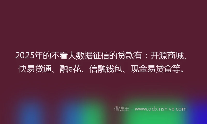 2025年的不看大数据征信的贷款有：开源商城、快易贷通、融e花、信融钱包、现金易贷盒等。