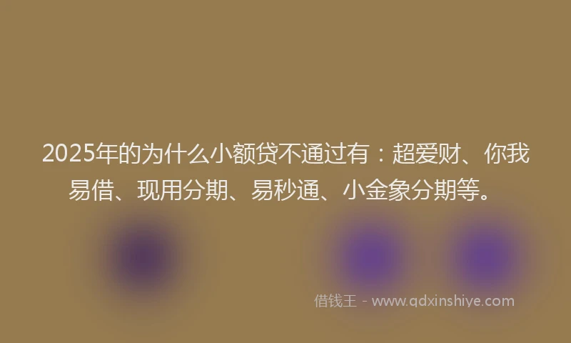 2025年的为什么小额贷不通过有：超爱财、你我易借、现用分期、易秒通、小金象分期等。