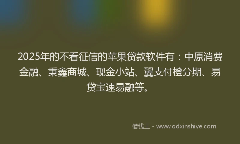 2025年的不看征信的苹果贷款软件有：中原消费金融、秉鑫商城、现金小站、翼支付橙分期、易贷宝速易融等。
