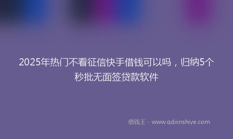 2025年热门不看征信快手借钱可以吗，归纳5个秒批无面签贷款软件