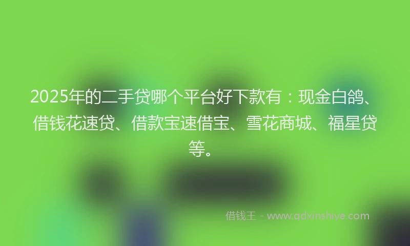 2025年的二手贷哪个平台好下款有：现金白鸽、借钱花速贷、借款宝速借宝、雪花商城、福星贷等。