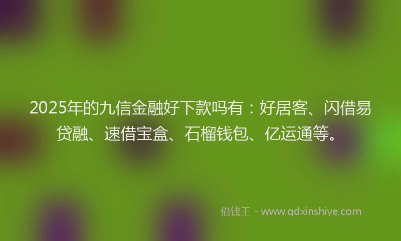 2025年的九信金融好下款吗有：好居客、闪借易贷融、速借宝盒、石榴钱包、亿运通等。