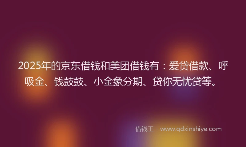 2025年的京东借钱和美团借钱有：爱贷借款、呼吸金、钱鼓鼓、小金象分期、贷你无忧贷等。