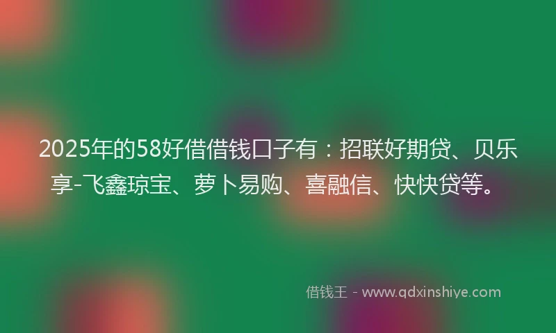 2025年的58好借借钱口子有：招联好期贷、贝乐享-飞鑫琼宝、萝卜易购、喜融信、快快贷等。