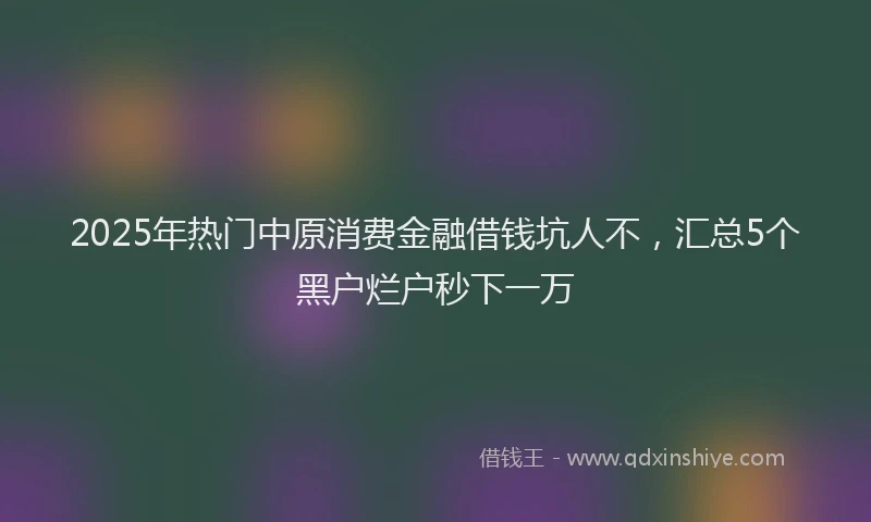 2025年热门中原消费金融借钱坑人不，汇总5个黑户烂户秒下一万