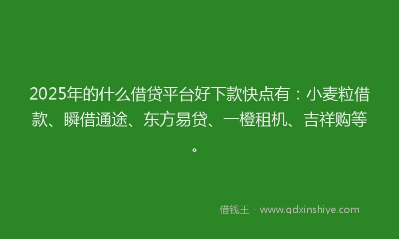 2025年的什么借贷平台好下款快点有：小麦粒借款、瞬借通途、东方易贷、一橙租机、吉祥购等。