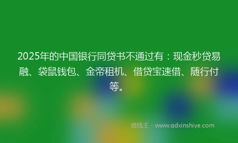 2025年的中国银行同贷书不通过有：现金秒贷易融、袋鼠钱包、金帝租机、借贷宝速借、随行付等。