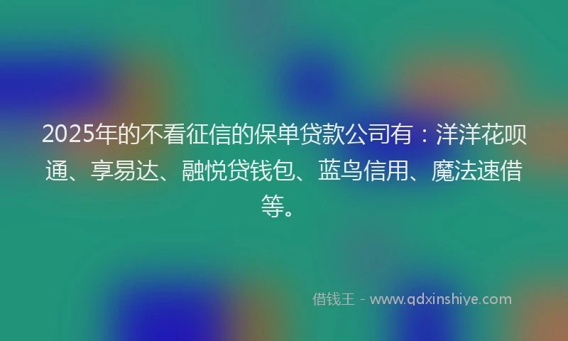 2025年的不看征信的保单贷款公司有：洋洋花呗通、享易达、融悦贷钱包、蓝鸟信用、魔法速借等。