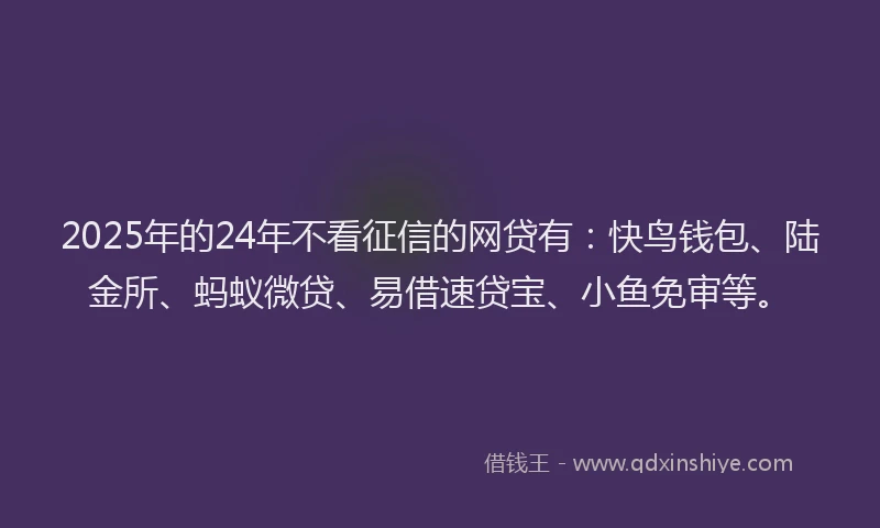 2025年的24年不看征信的网贷有：快鸟钱包、陆金所、蚂蚁微贷、易借速贷宝、小鱼免审等。