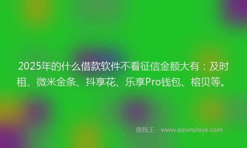 2025年的什么借款软件不看征信金额大有：及时租、微米金条、抖享花、乐享Pro钱包、榕贝等。