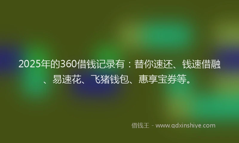 2025年的360借钱记录有：替你速还、钱速借融、易速花、飞猪钱包、惠享宝券等。