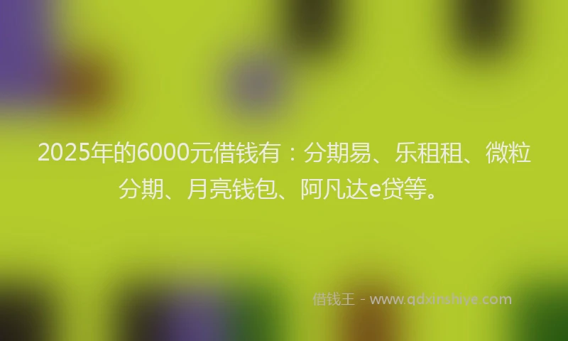 2025年的6000元借钱有：分期易、乐租租、微粒分期、月亮钱包、阿凡达e贷等。