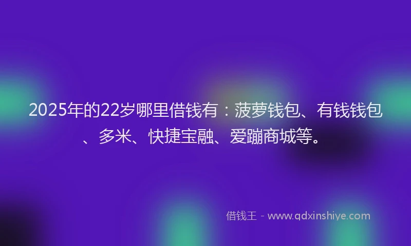 2025年的22岁哪里借钱有：菠萝钱包、有钱钱包、多米、快捷宝融、爱蹦商城等。