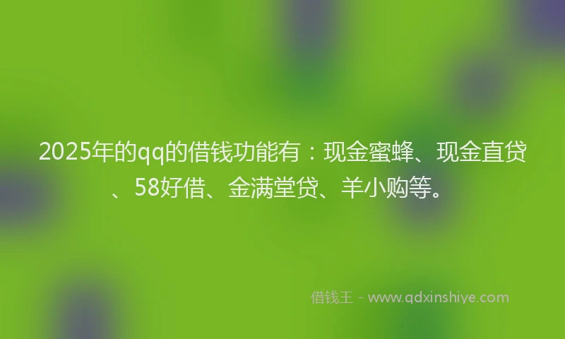 2025年的qq的借钱功能有：现金蜜蜂、现金直贷、58好借、金满堂贷、羊小购等。