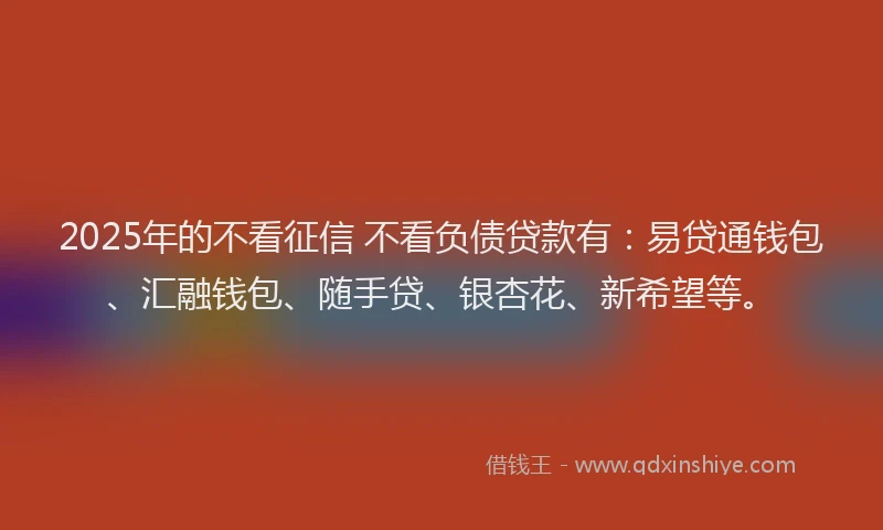 2025年的不看征信 不看负债贷款有：易贷通钱包、汇融钱包、随手贷、银杏花、新希望等。