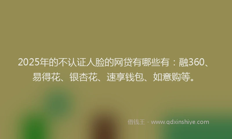 2025年的不认证人脸的网贷有哪些有：融360、易得花、银杏花、速享钱包、如意购等。